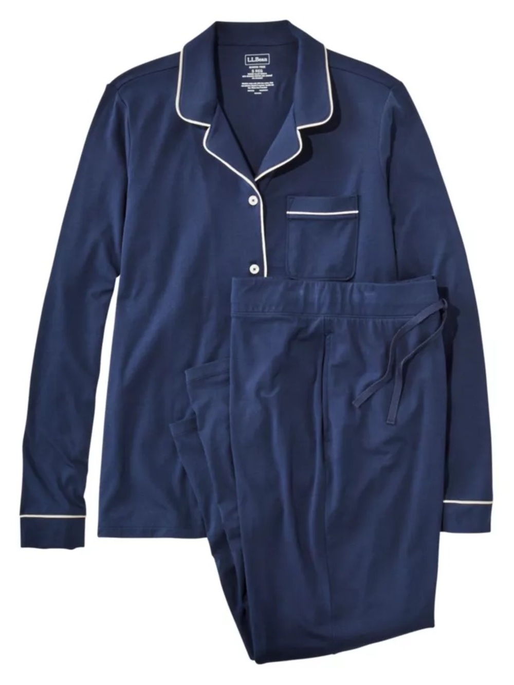 LL Bean Super Soft Shrink-Free Button-Front Long Sleeve Pajama Set Bright Navy - Picture 3 of 16